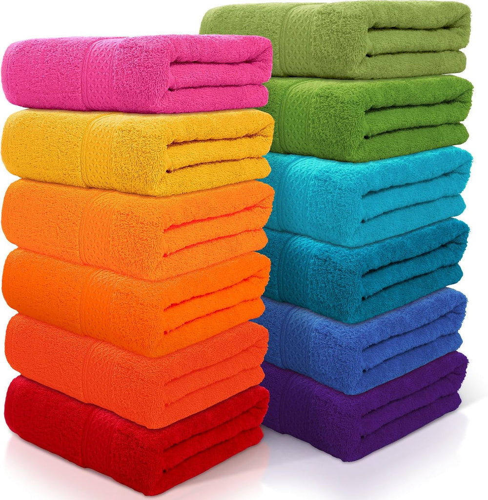 Newwiee 12 Pack Bath Towels Bulk, 28 x 55 Inch Cotton Towels, 12 Colors