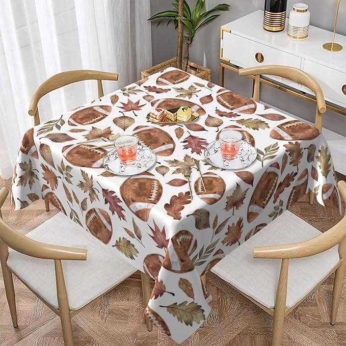 Fall Tablecloth Square 60×60 Inch, Football Maple Leaf Decor Print Tablecloth - Image 2