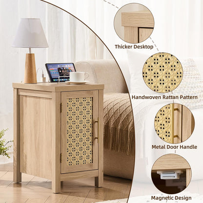 yufam rattan nightstand set of 2 with charging showing dimensions