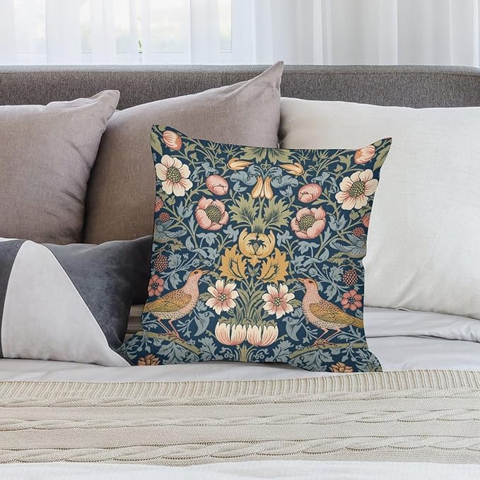 William Morris Floral Original Throw Pillow Covers Boho Chic Retro Floral Bird - Image 5