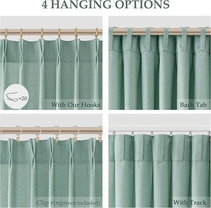 Aqua Green Pinch Pleated Linen Curtains 108 Inch Length 2 Panels - Image 5