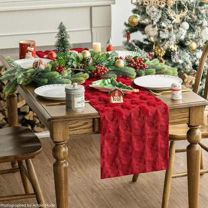Artoid Mode Christmas Trees Red Soft Plush Faux Fur Jacquard Christmas Table - Image 5