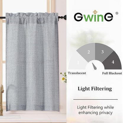 Gwine Gray Kitchen Curtains 24 Inch Length 2 Panels, Light Filtering Textured - Image 2