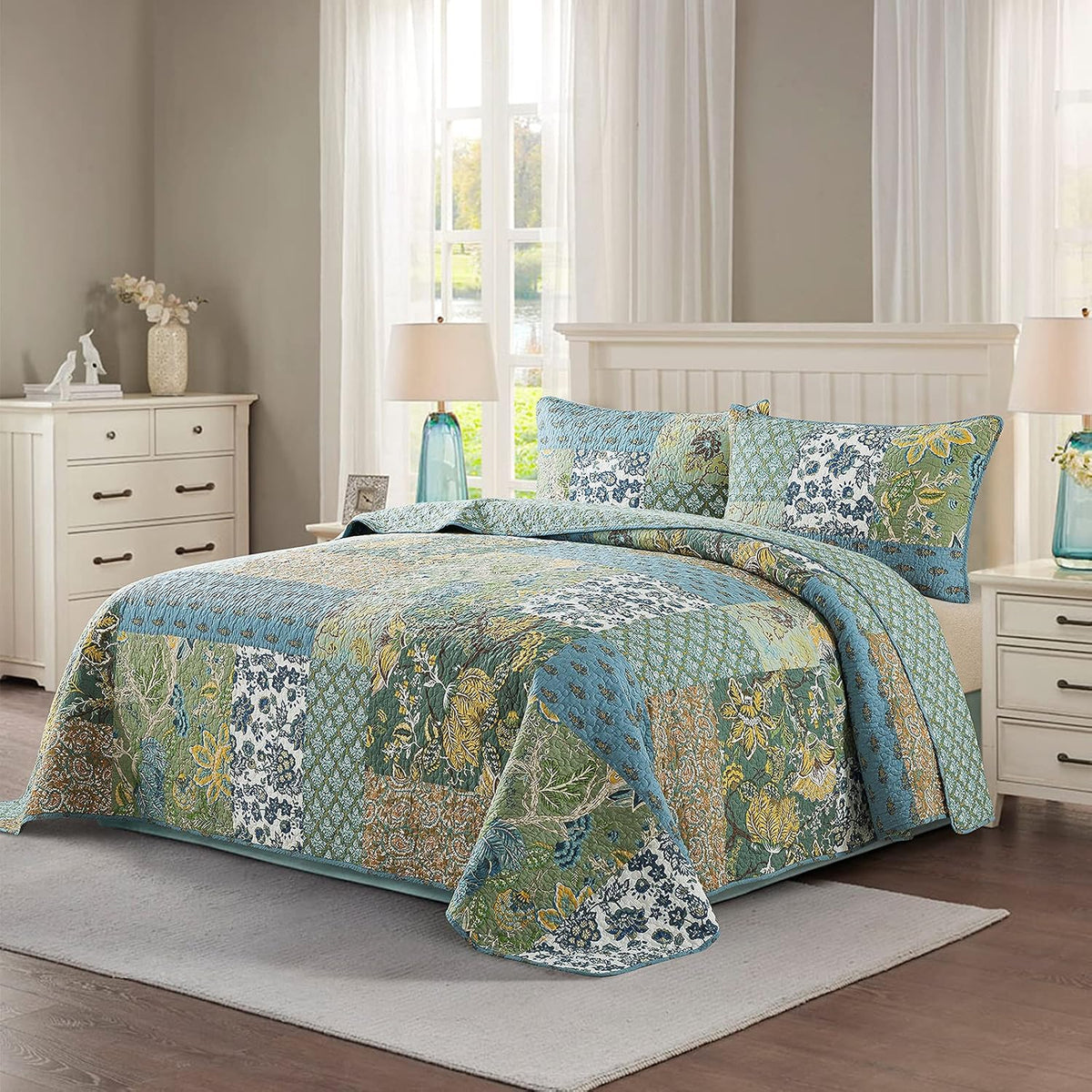 newlake cotton patchwork bedspread, 3-piece bedding quilt set, package contents