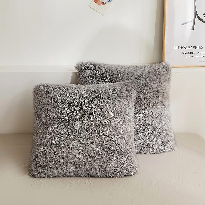XeGe 2 Pieces Faux Fur Throw Pillow Covers, Shaggy Fluffy Cushion Covers by XeGe