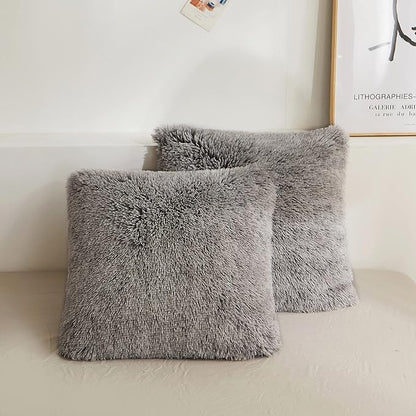 XeGe 2 Pieces Faux Fur Throw Pillow Covers, Shaggy Fluffy Cushion Covers by XeGe