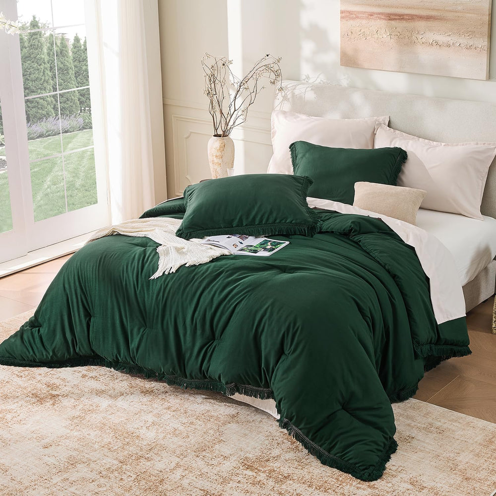 Andency Comforter Oversized King Emerald Green, 3 Pieces Boho Bedding