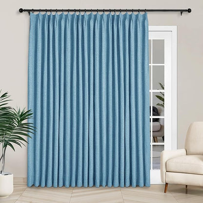Macochico 100”Wx96”L Pinch Pleated 100% Blackout Linen Curtains Thermal Sliding by Macochico
