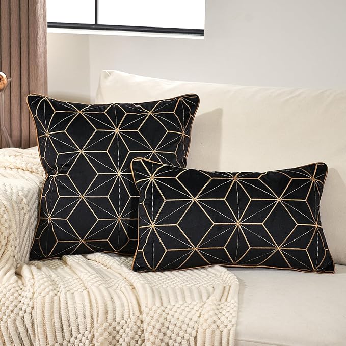 Aeckself Black Geometric Velvet Throw Pillow Cover 18 x 18 Inch - Image 4