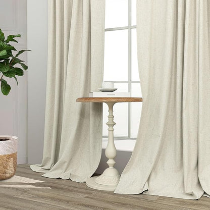 Cream Beige Blackout Curtains 90 Inches Long Thick Linen Patio Curtains - Image 7