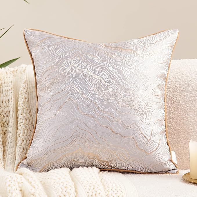 Avigers 18 x 18 Inch Square Silver Gray Gold Abstract Striped Embroidery by Avigers