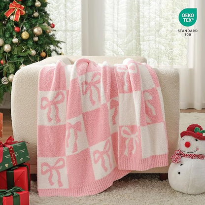 Snuggle Sac Bow Throw Blanket for Couch Microfiber Fluffy Warm Cozy Fuzzy - Image 2