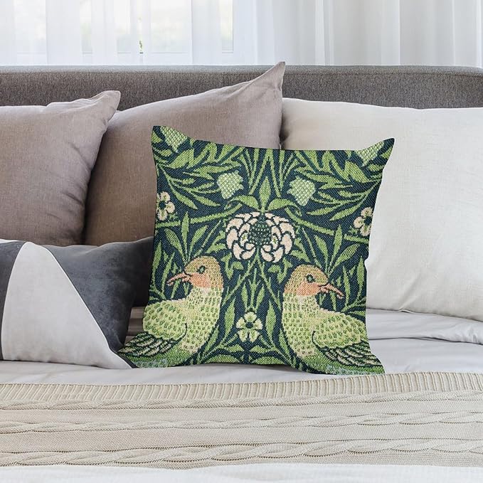William Morris Floral Original Throw Pillow Covers Boho Chic Retro Floral Bird - Image 5