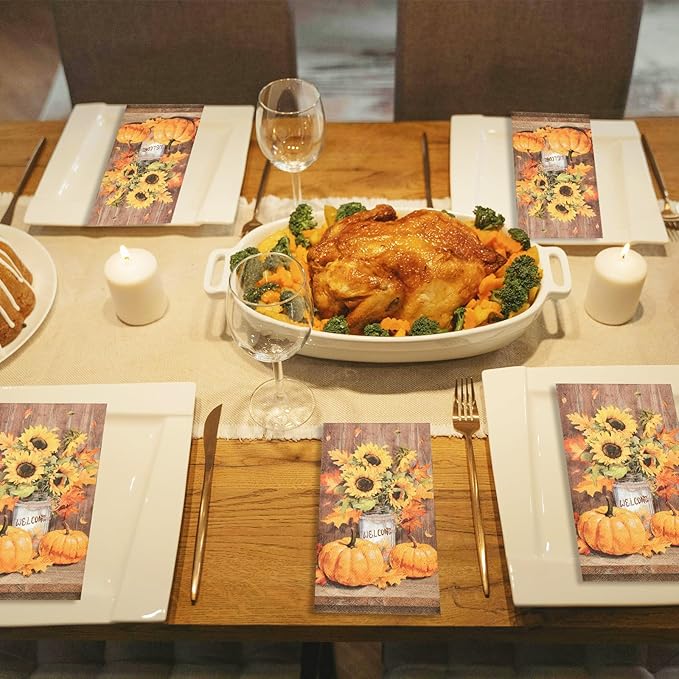 100 Pack Thanksgiving Pumpkin Paper Napkins – 13 x 16 Inches Unfolded, - Image 6