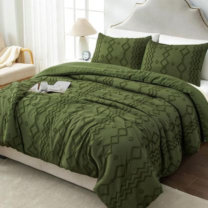 andency king size comforter set olive green, 3, close-up detail
