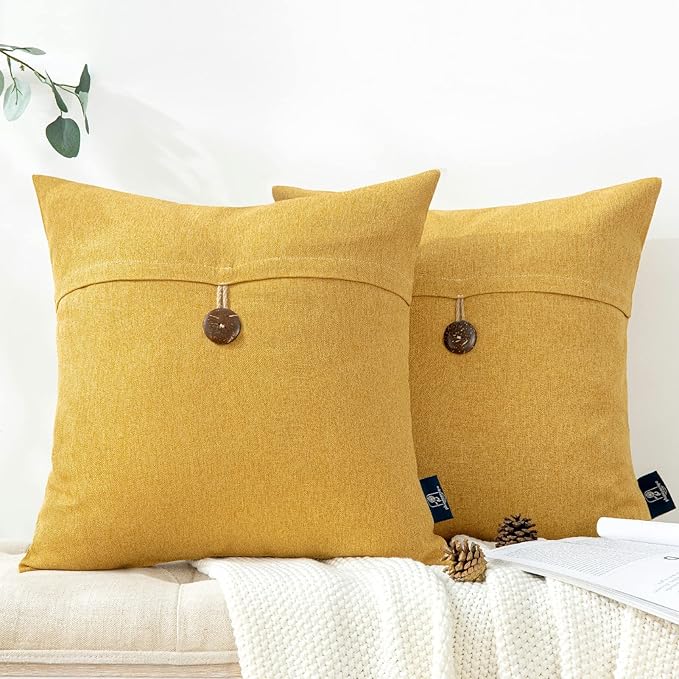 Phantoscope Pack of 2 Throw Pillow Covers Premium Coconut Button Vintage Linen by Phantoscope