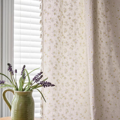 ENJOYBRIDAL Floral Curtains 63 Inch Length 2 Panels Short Drapes Tassel Rod - Image 5