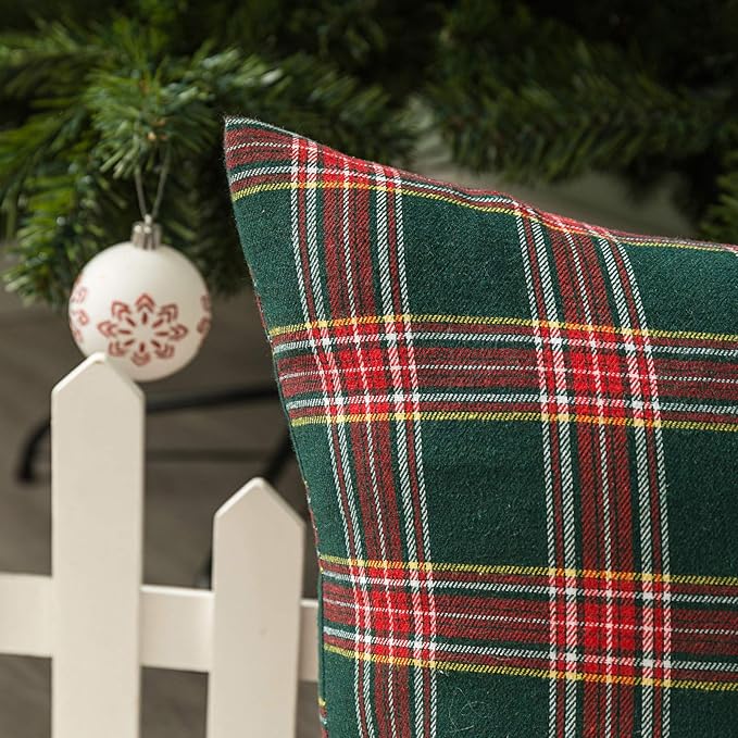 AQOTHES Pack of 2 Christmas Plaid Decorative Throw Pillow Covers Scottish - Image 5