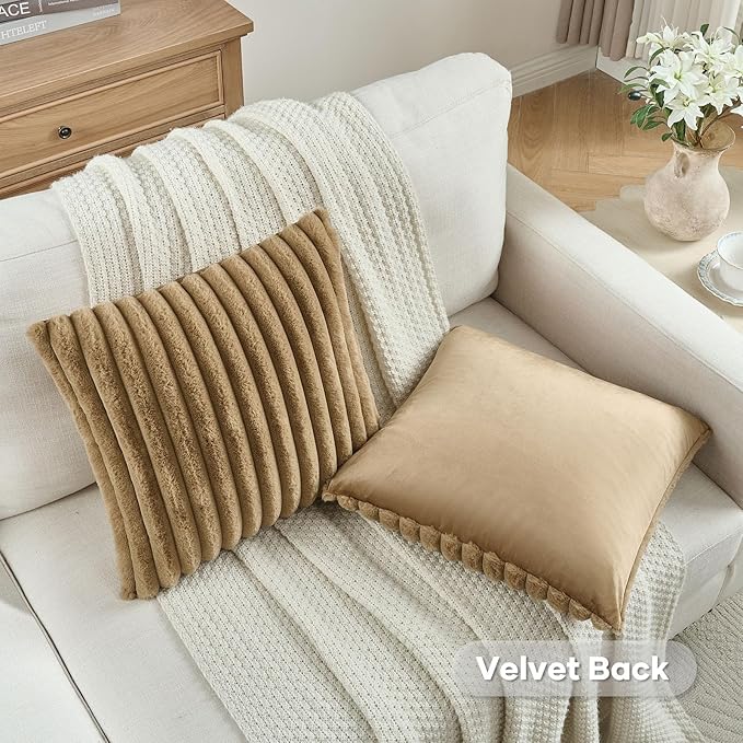 FUTEI Camel Throw Pillow Covers Set of 2, 18x18 Inch Striped Texture Cushion - Image 4