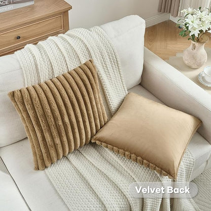 FUTEI Camel Throw Pillow Covers Set of 2, 22x22 Inch Striped Texture Cushion - Image 4