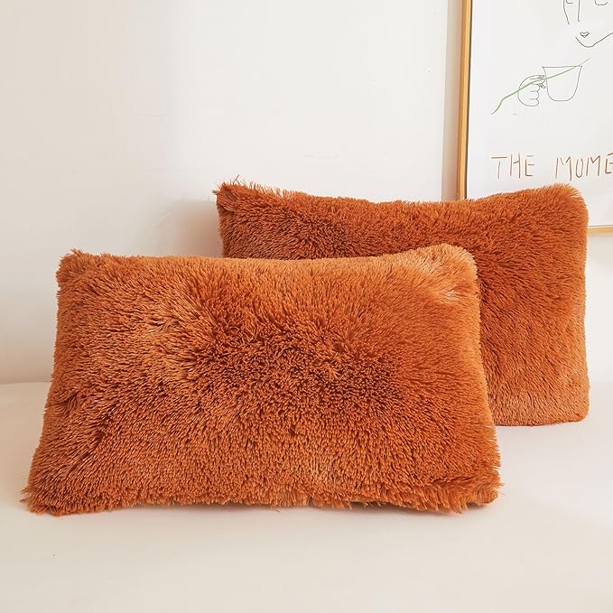 XeGe Faux Fur Fluffy Pillow Cases, Plush Shaggy Pillow Shams, Ultra Soft Furry by XeGe