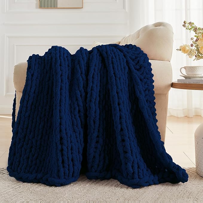 Carriediosa Chunky Knit Throw Blanket 50" X 60", 100% Hand Made Large Chenille - Image 5