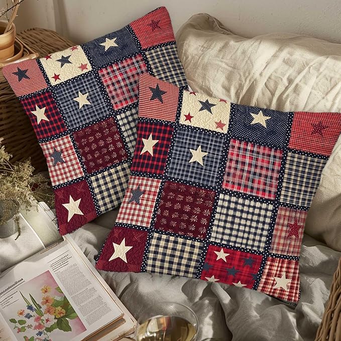 Flag Patchwork Print Throw Pillow Covers Set of 2 | 18x18 Inches Cushion Cases - Image 3