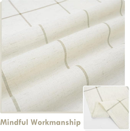 DriftAway Kitchen Curtains Striped Tier Linen Short Curtains Windowpane Plaid - Image 5