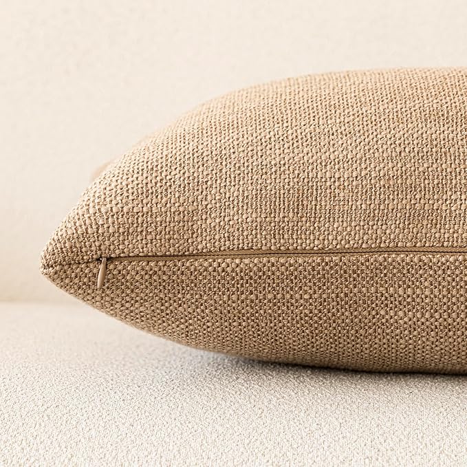 Foindtower Set of 2 Decorative Textured Burlap Linen Throw Pillow Covers - Image 2