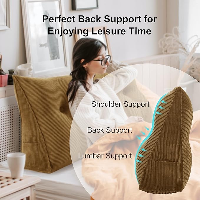 WOWMAX 100% Cotton Corduroy Headboard Pillow – Full Size Back Support Reading - Image 3