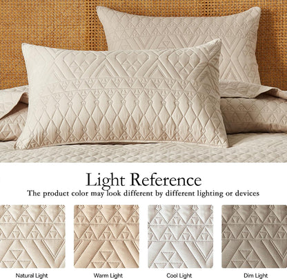 akkialla full/queen size quilt bedding set,beige lightweight microfiber, side view