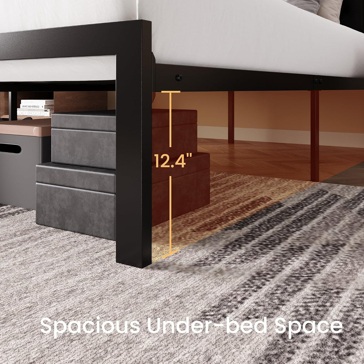 sha cerlin queen size metal bed frame and, side view