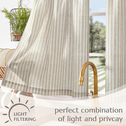 jinchan Striped Linen Kitchen Curtains 36 Inches Tier Curtains Farmhouse Modern - Image 5