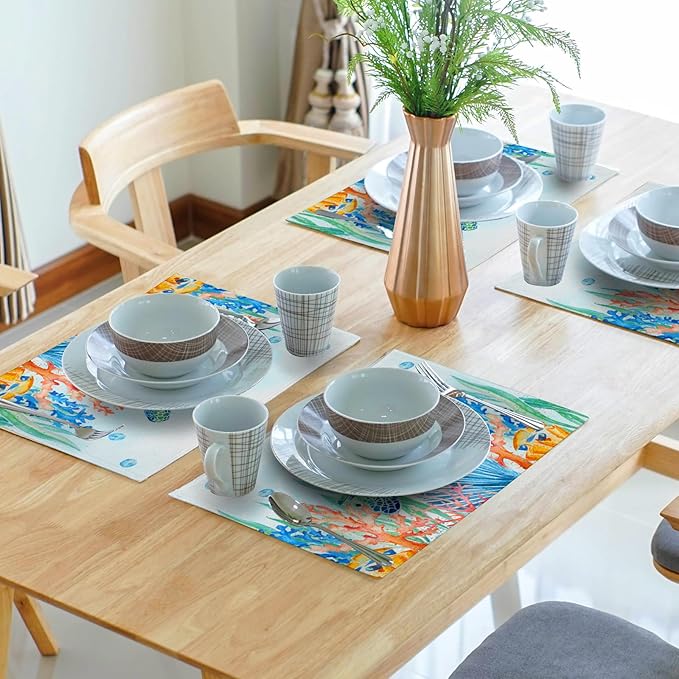 Giwawa Sea Turtle Placemats Set of 4, Watercolor Blue Tortoise Place Mat 12x18 - Image 7