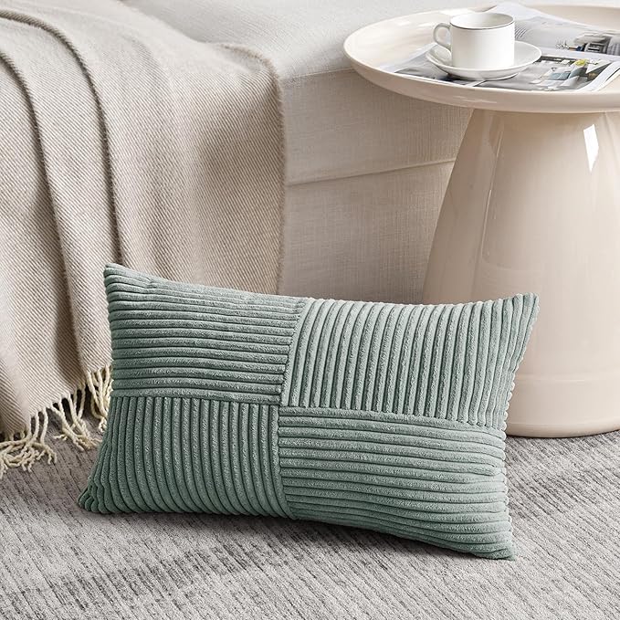 Fancy Homi 2 Packs Grey Blue Long Lumbar Decorative Throw Pillow Covers 16x24 - Image 2