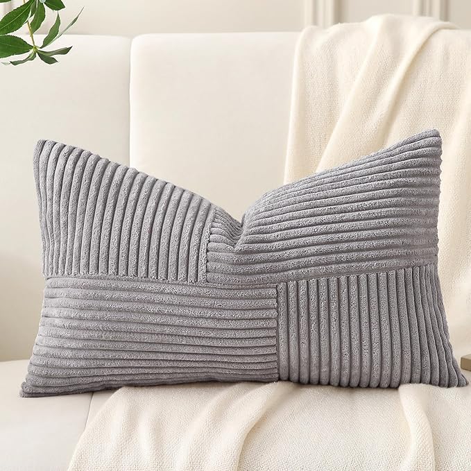 Gray Lumbar Throw Pillow Covers 16x24 inch, Farmhouse Home Decor, Boho - Image 6