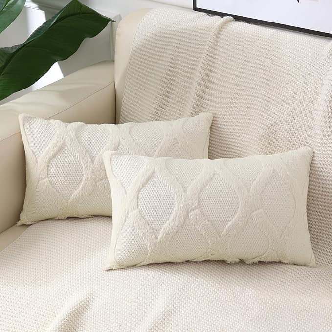 decorUhome Throw Pillow Covers 12x20 Inch Set of 2, Soft Plush Faux Fur Wool by decorUhome