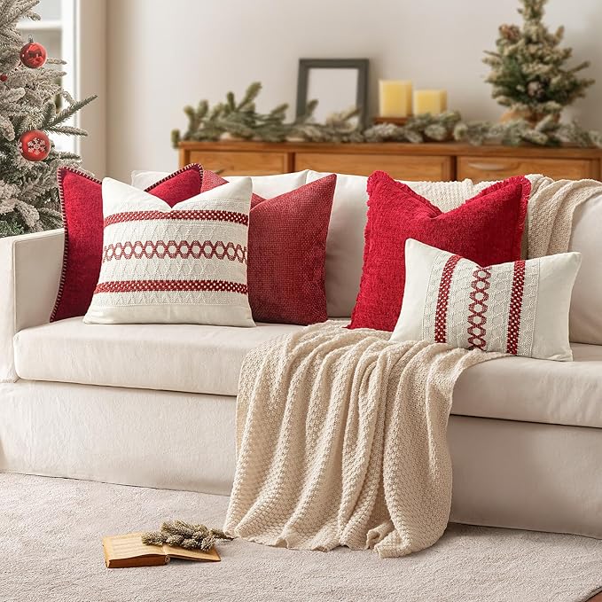 MIULEE Set of 2 Christmas Red Boho Decorative Lumbar Pillow Covers 12x20 Inch - Image 3