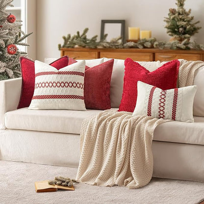 MIULEE Set of 2 Christmas Red Boho Decorative Lumbar Pillow Covers 12x20 Inch - Image 3