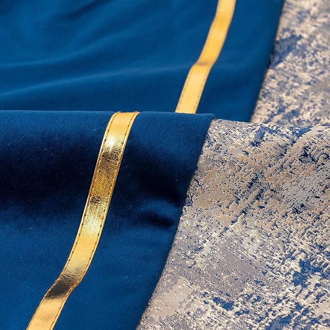 Alerfa 12 x 20 Inch Navy Blue Beige Gold Leather Patchwork Velvet & Polyester - Image 8