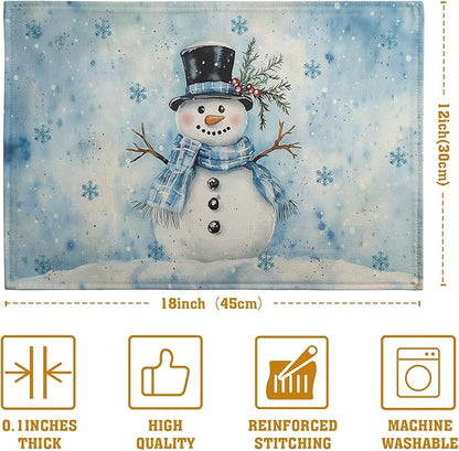 Blue Snowman Snowflake Winter Placemats Set of 4 Seasonal Christmas Linen Table - Image 4