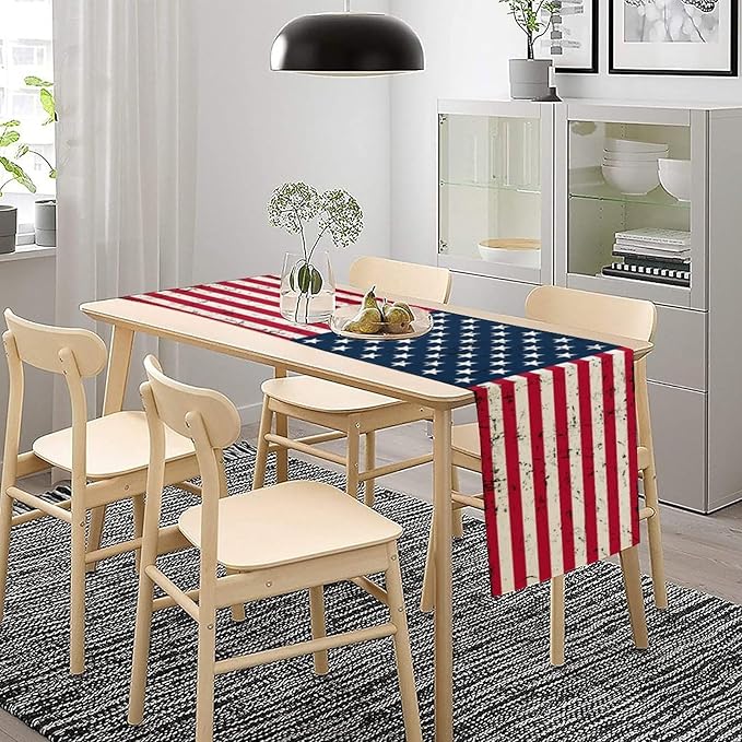 July 4th Table Runner Rustic American USA Flag Seasonal Dinner Runner - Image 3