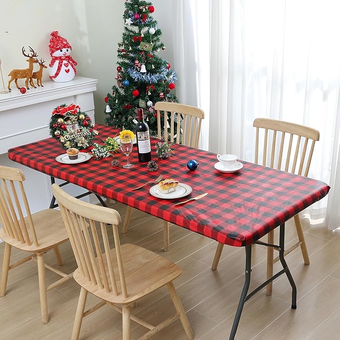 Smiry Rectangle Picnic Table Cloth, Elastic Waterproof Fitted Vinyl Tablecloths - Image 6