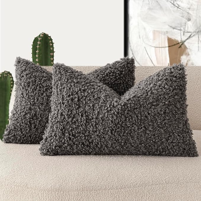 Foindtower Set of 2 Curly Teddy Wool Pillow Covers Decorative Boucle Textured by Foindtower
