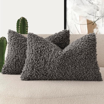 Foindtower Set of 2 Curly Teddy Wool Pillow Covers Decorative Boucle Textured by Foindtower