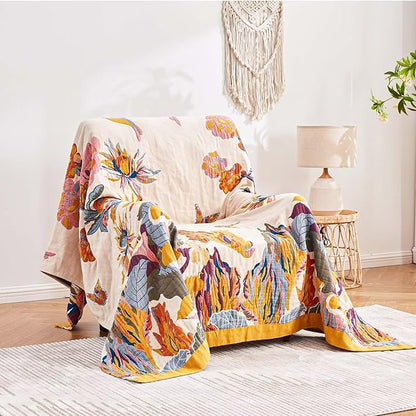 Boho Throw Blanket, 100% Cotton Ultra Soft Luxury Throw Rustic Quilt, All - Image 2
