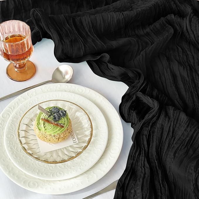 IVAPUPU 6 Pcs Cheesecloth Table Runner - 10ft Black Boho Gauze Black Cheese - Image 6