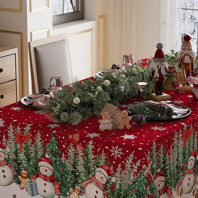 XCHI Snowman Gingerbread Man Tree Winter Tablecloth Rectangle Christmas Table - Image 3