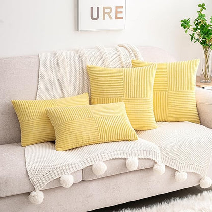 HWY 50 Pale Yellow Corduroy Patchwork Throw Pillow Covers 20x20 Inch, Soft Cozy - Image 8