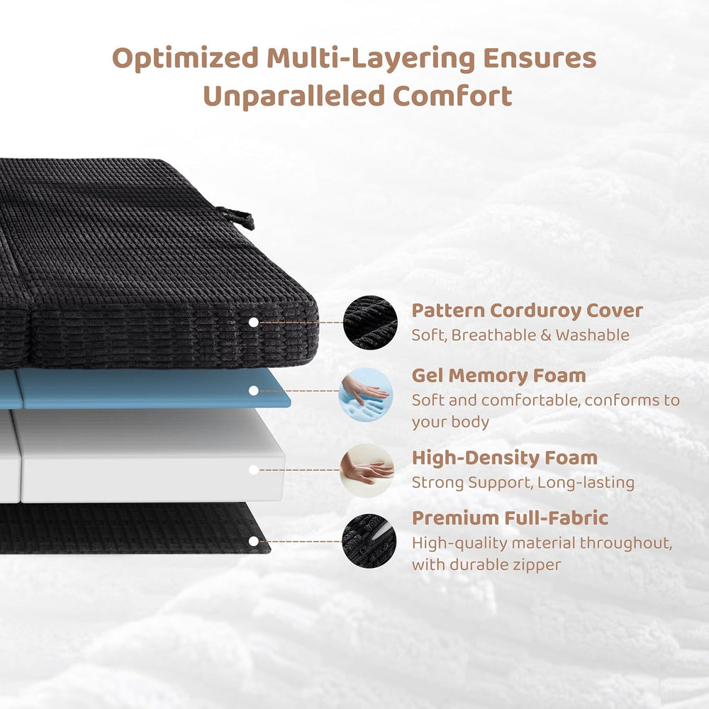 BYBYME Memory Foam Tri-Folding Mattress, 6 Inch Gel Folding Mattress Topper, ...